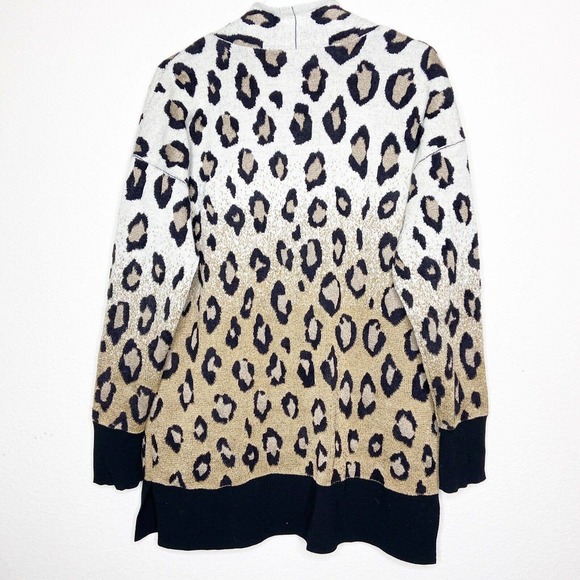 Ann Taylor Ombre Leopard Animal Print Pocketed Gold Metallic Cardigan Sz M - Picture 7 of 10